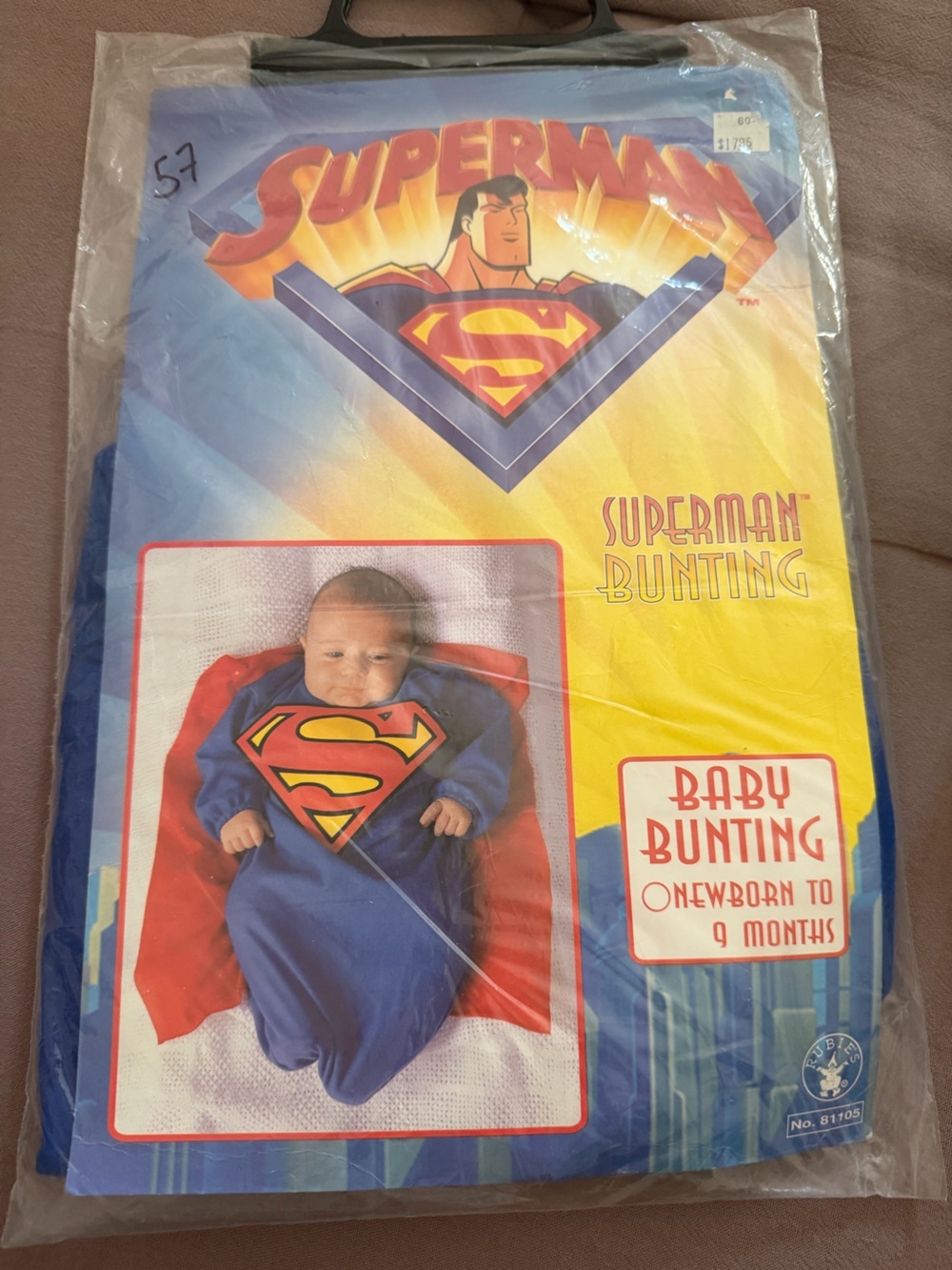 Superman Baby Bunting Costume Blue & Red Superhero Wrap Vintage 1997 Newborn